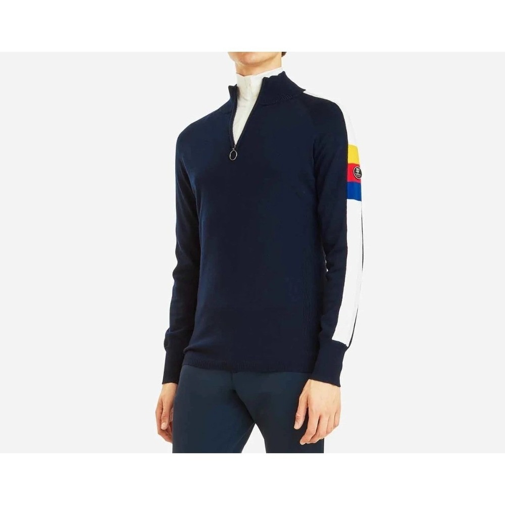 We Norwegians Merino‎ Wool 1/4 Zip Sweater Size Medium Blue Colorblock Sleeves